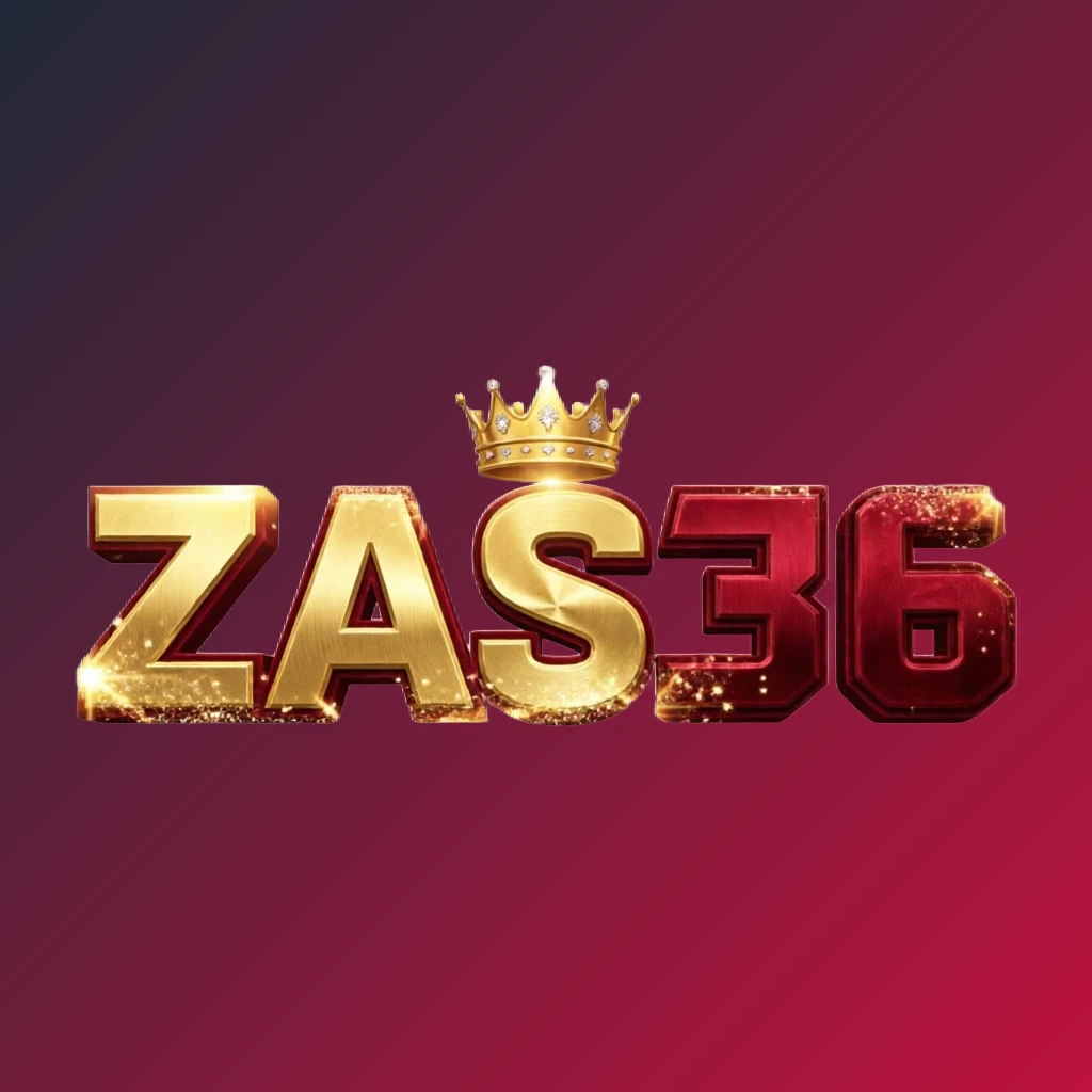 Dynamic casino-style logo for ZAS36 featuring massive bold lettering in bright gold and crimson colors, with a glowing crown and sparkling light effects on a transparent background, designed as a wide horizontal rectangular wordmark for a website header